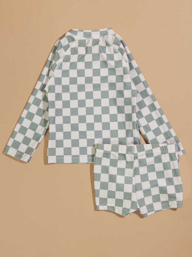 Chance Checkered Rashguard and Shorts Set Detail 2 - ARULA