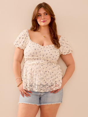 Rylie Printed Lace Babydoll Top - ARULA