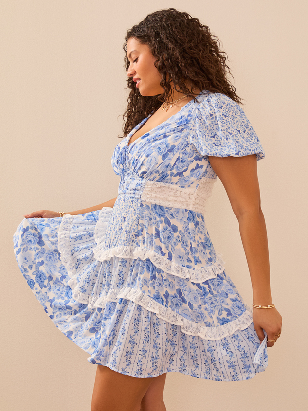 Aderny Patchwork Floral Mini Dress Detail 3 - ARULA