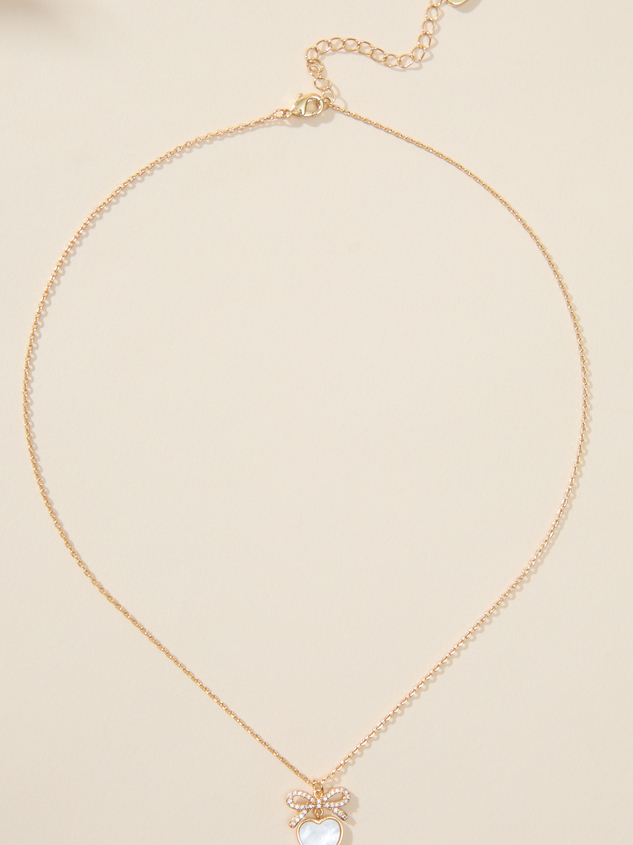 Bow Heart Charm Necklace Detail 2 - ARULA