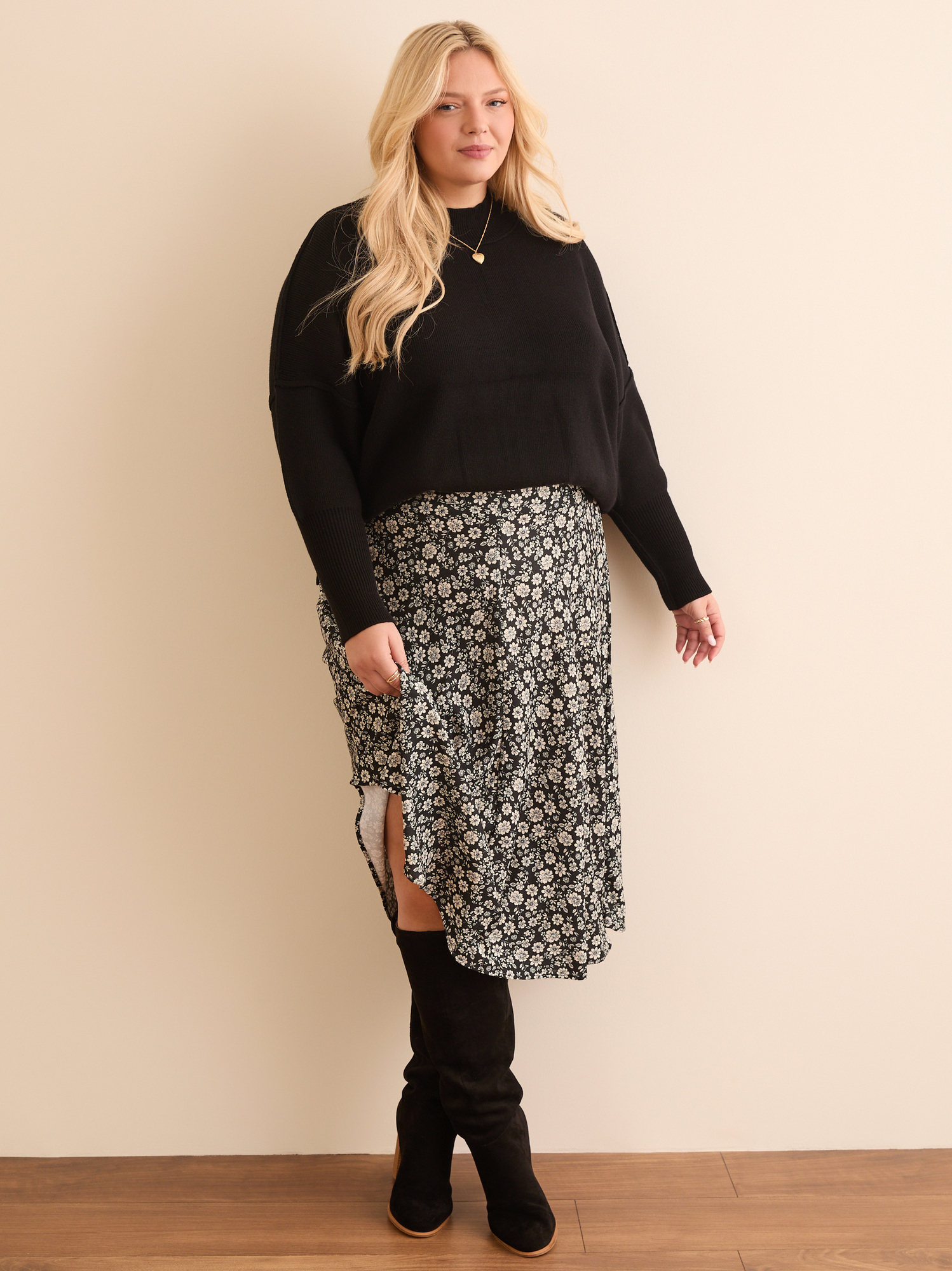 Dalia High Neck Oversized Sweater in Black | Arula