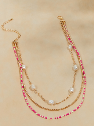 Layered Pearl Beaded Necklace - ARULA