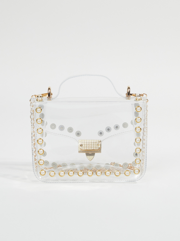 Pearl Studded Clear Bag Detail 4 - ARULA