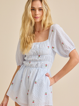 Natalia Cherry Gingham Romper - ARULA - 