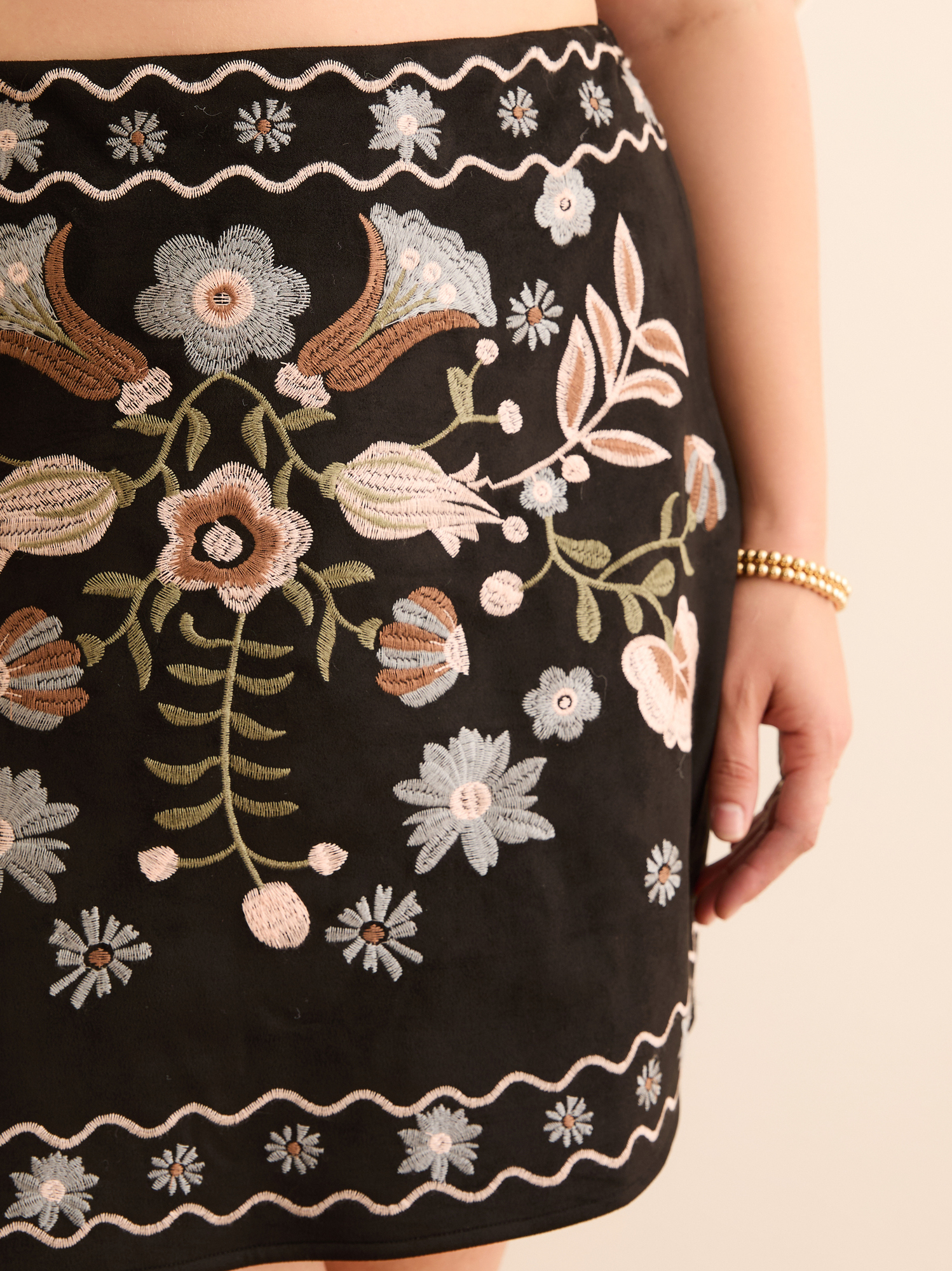 Suede embroidered mini skirt sales