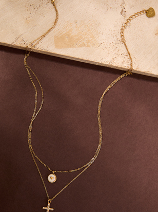 Stainless Steel Layered Cross Heart Necklace - ARULA