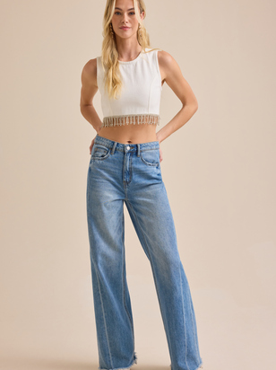 Baylee Rhinestone Fringe Top - ARULA