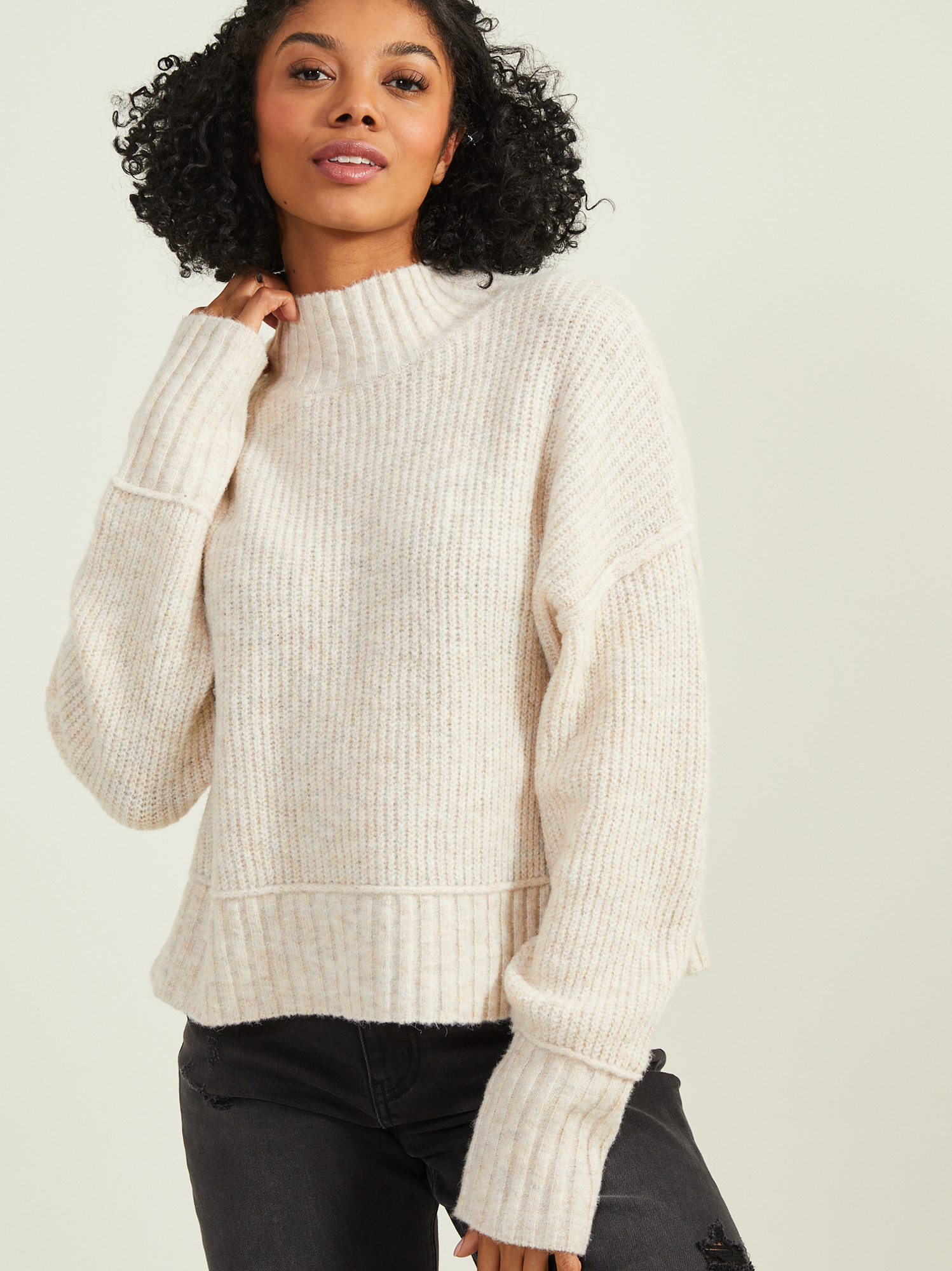 Cream mock neck sweater discount