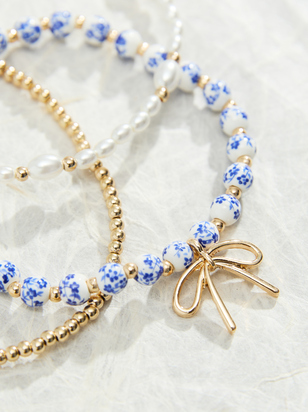 Painted Bead Bow Bracelet Set - ARULA