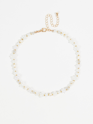 Flower Glass Seed Bead Pearl Choker Necklace - ARULA