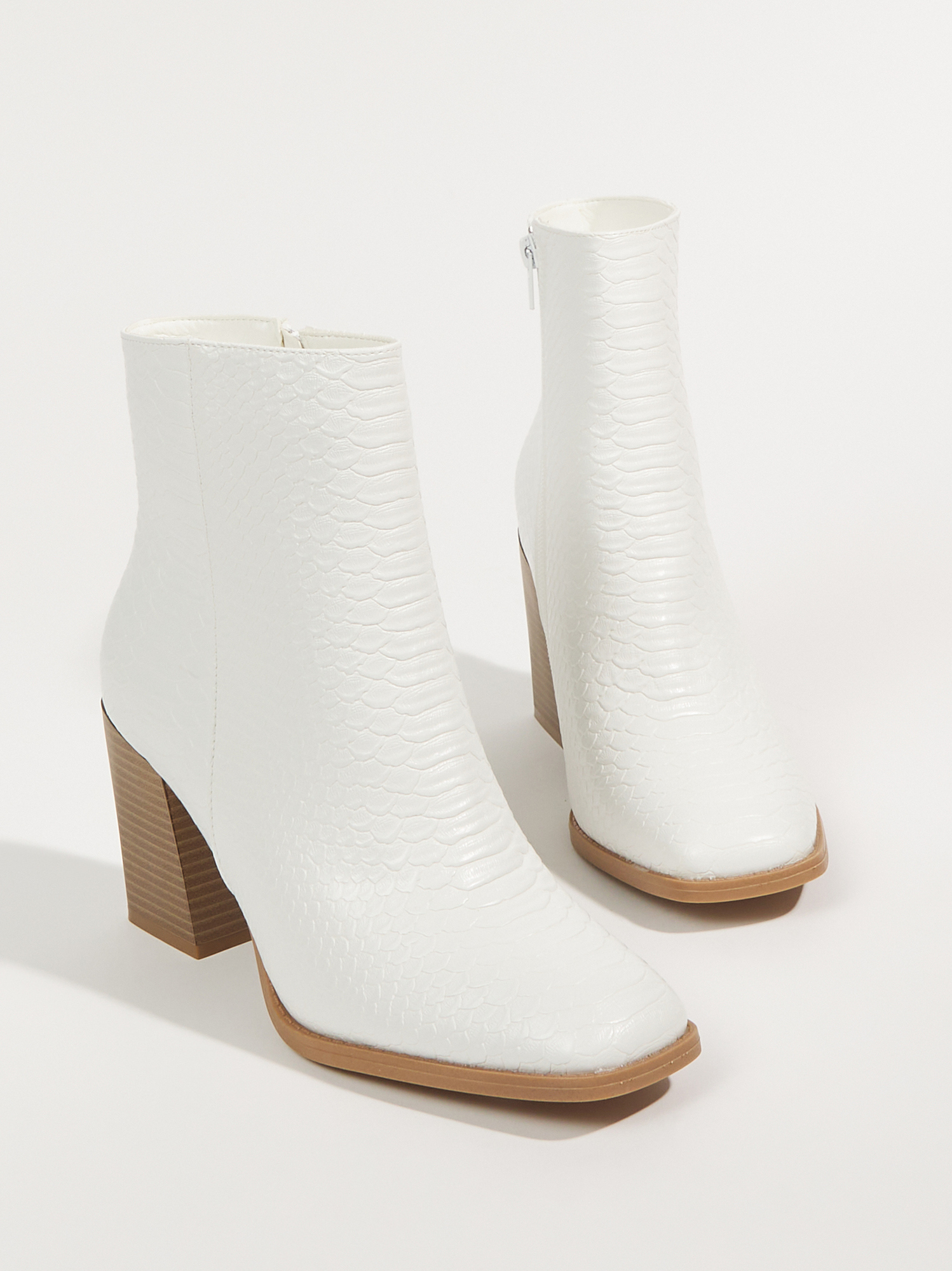 White booties clearance with wood heel