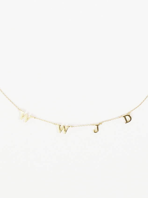 18K Gold WWJD Charm Necklace Detail 2 - ARULA