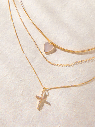 18K Gold Heart and Cross Layered Necklace - ARULA - 