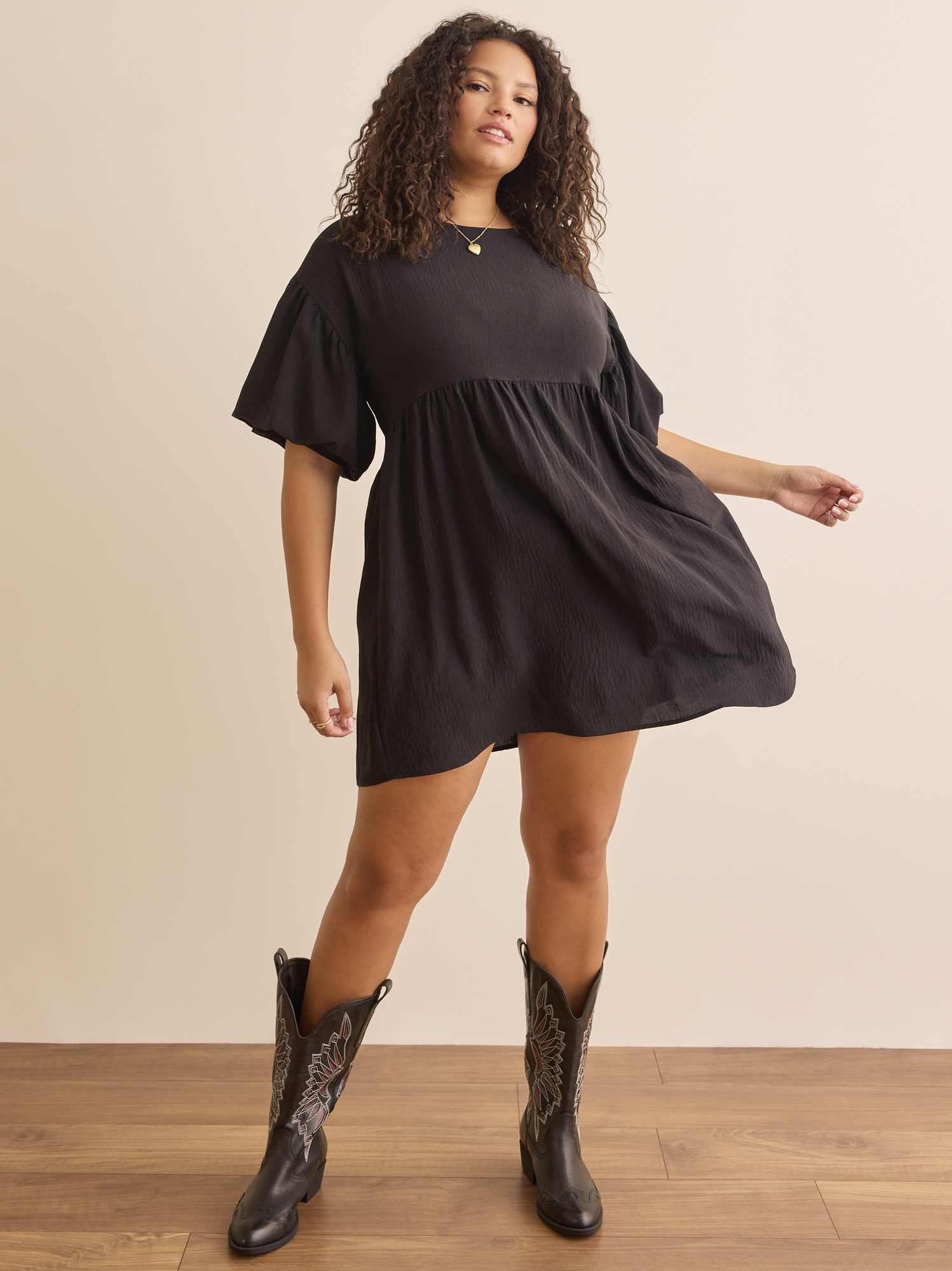 Leah Puff Sleeve Mini Dress in Black | Arula