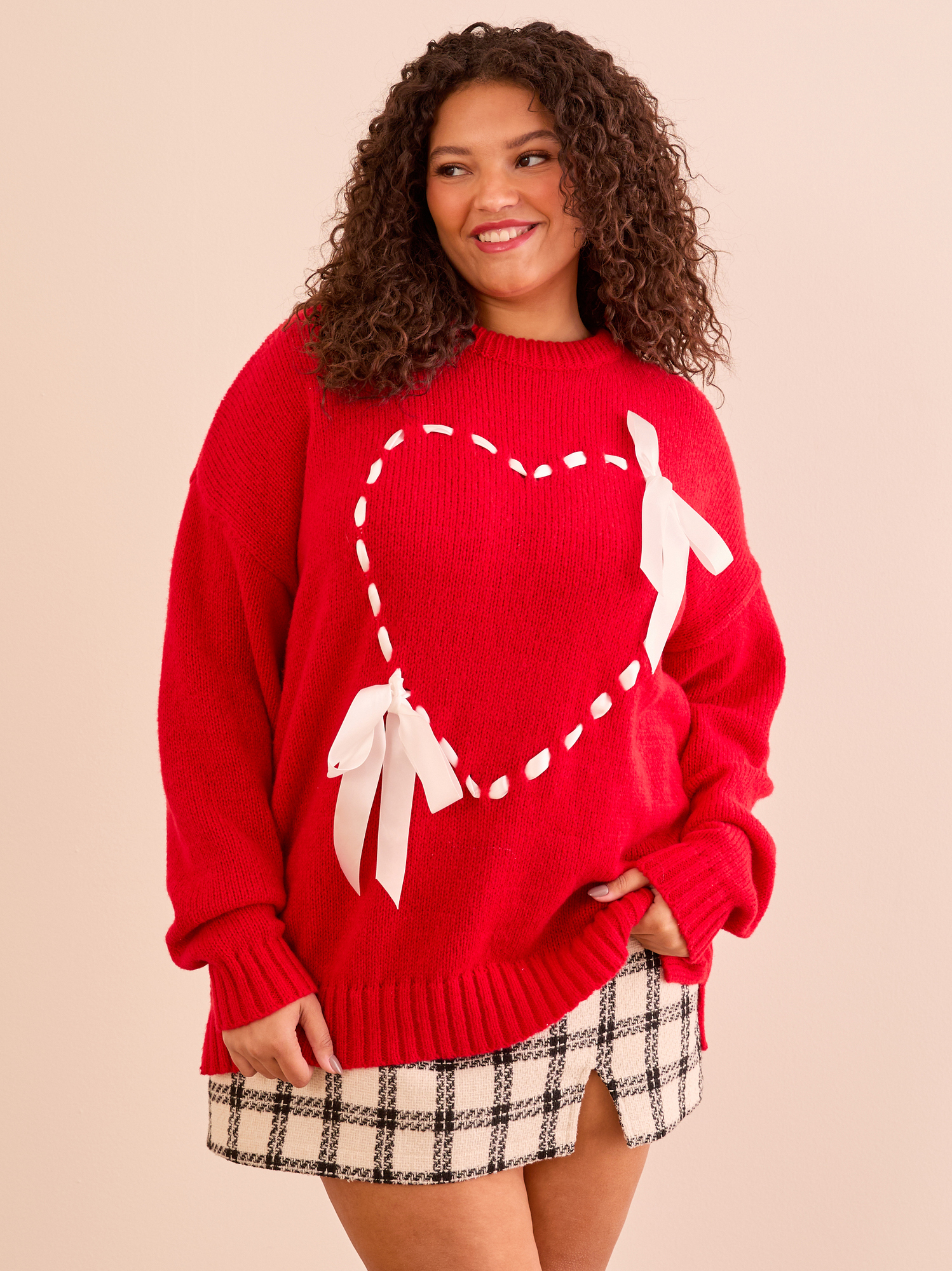 Roma Heart Ribbon Sweater in Red | Arula