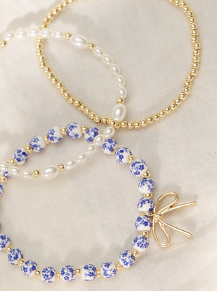 Painted Beads and Bow Bracelet Set - ARULA - 