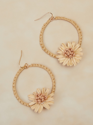 Open Circle Floral Raffia Dangle Earrings - ARULA