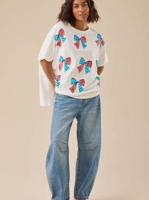 Sequin USA Bow Oversize Tee - ARULA - 