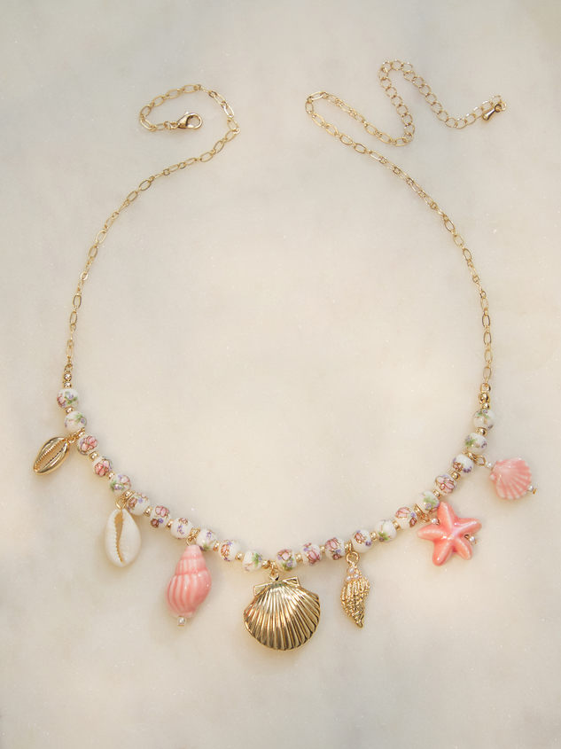 Painted Bead Coastal Shell Charm Necklace - ARULA