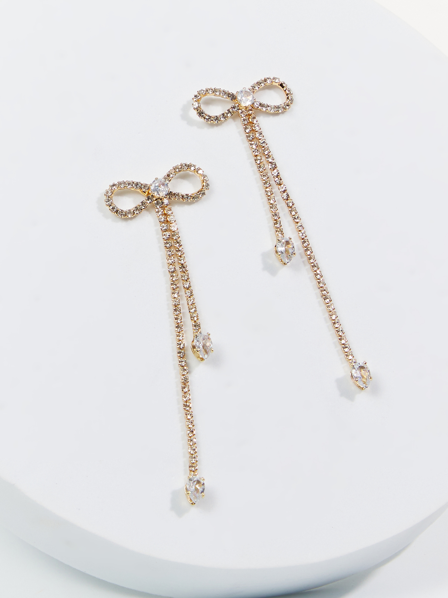 Rhinestone Bow Dangle Earrings ARULA