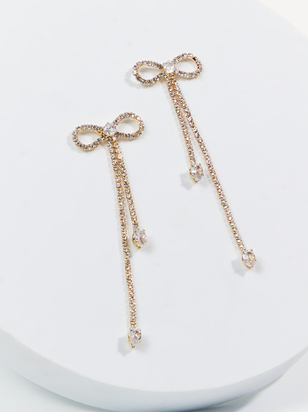 Rhinestone Bow Dangle Earrings - ARULA