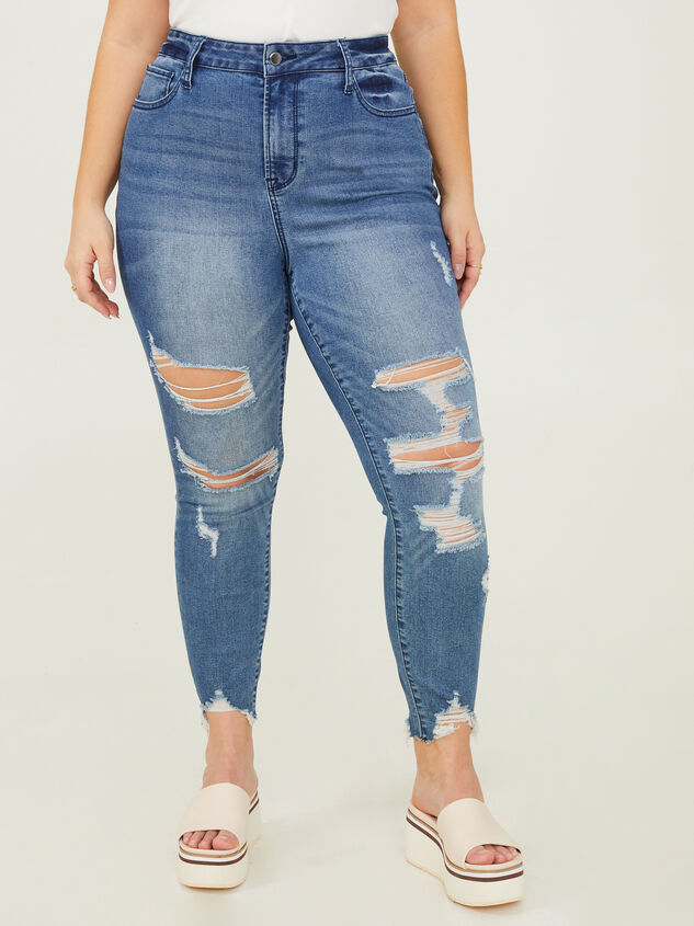 Incrediflex 26" Destructed Skinny Jeans Detail 2 - ARULA