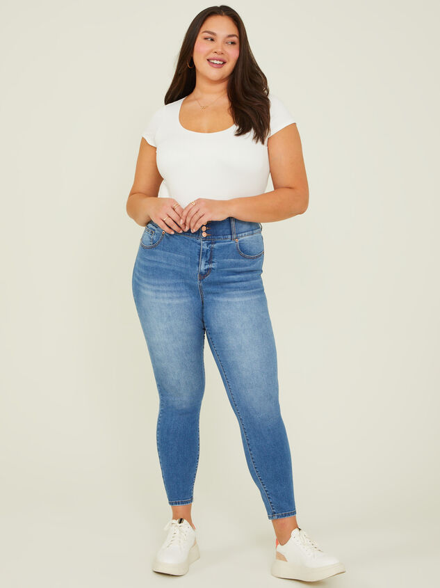 Vintage Wash Waist Smoothing Skinny Jeans Detail 1 - ARULA
