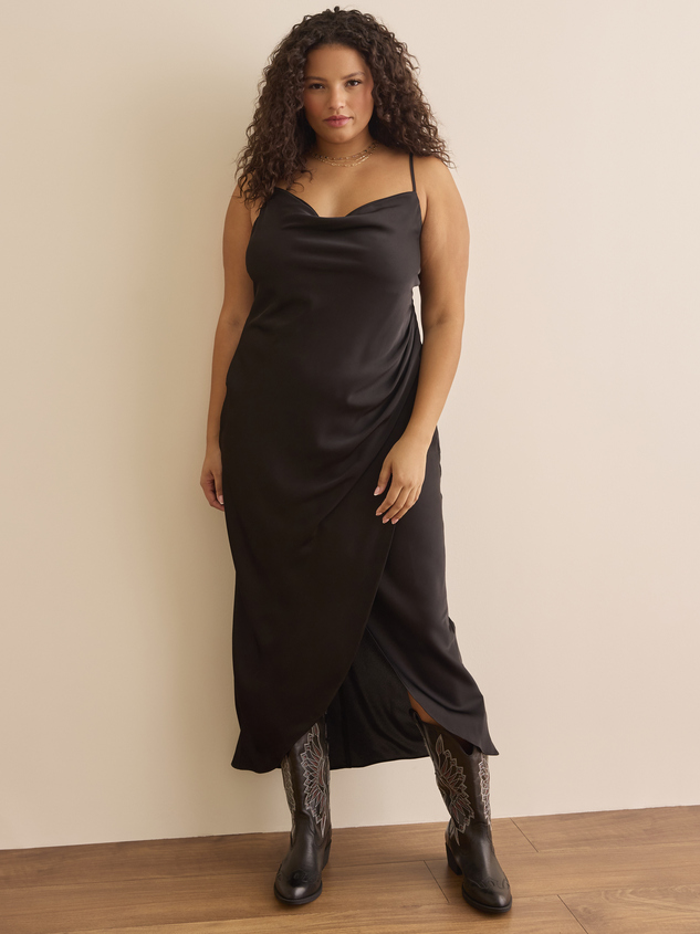 Black satin cowl neck maxi dress best sale