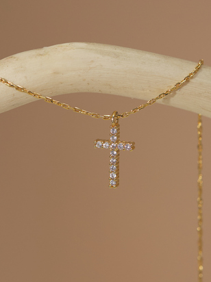18K Gold Dipped Cross Charm Necklace - ARULA - 