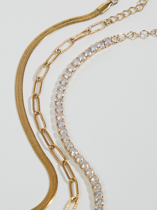 Stainless Steel Diamond Herringbone Bracelet Set Detail 2 - ARULA