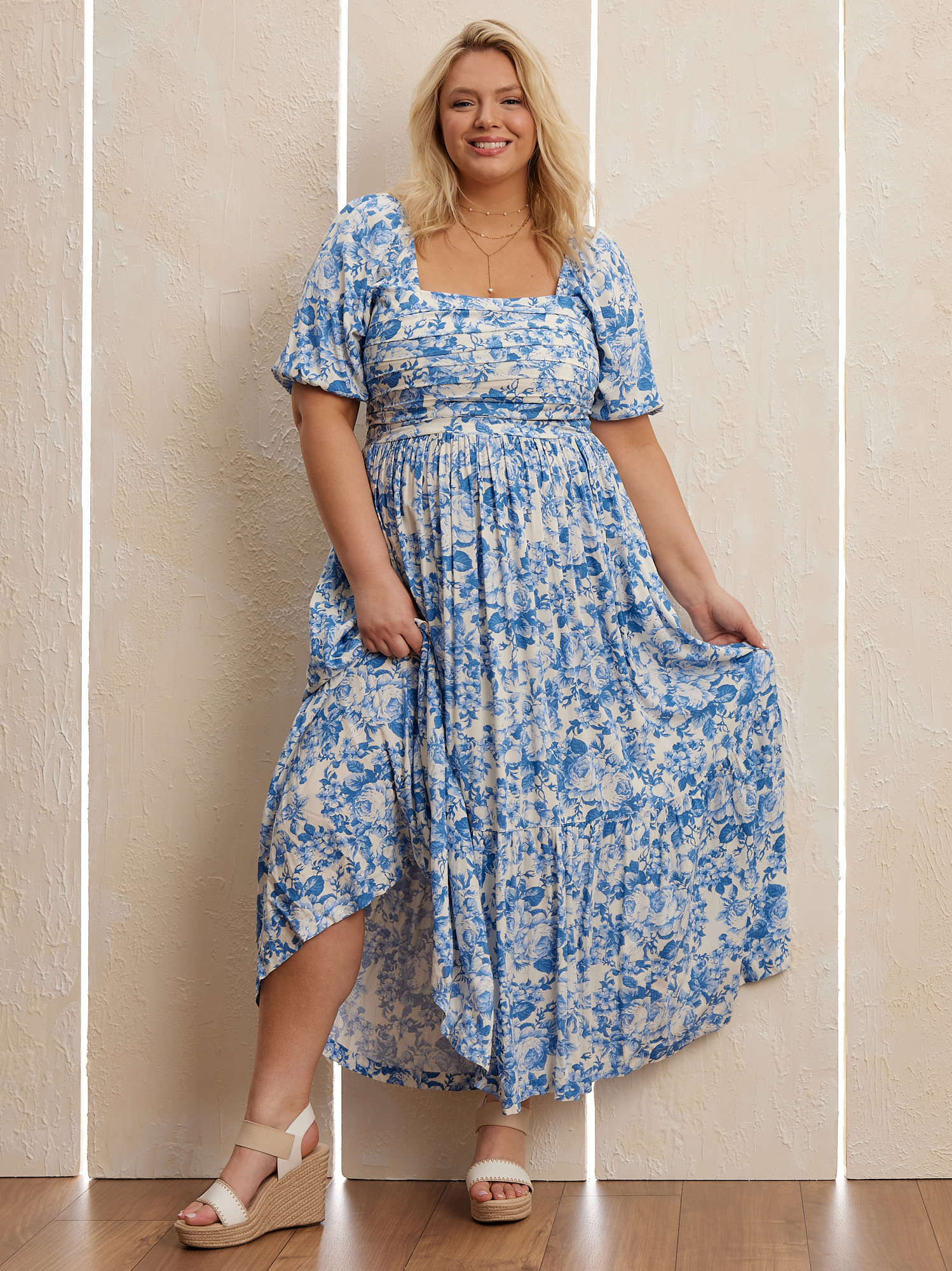 Blue floral maxi dress plus size on sale