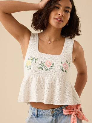 Sloane Pointelle Floral Tank - ARULA