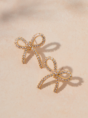 18K Gold Crystal Bow Earrings - ARULA