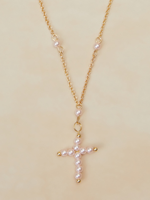 Pearl Cross Charm Necklace - ARULA