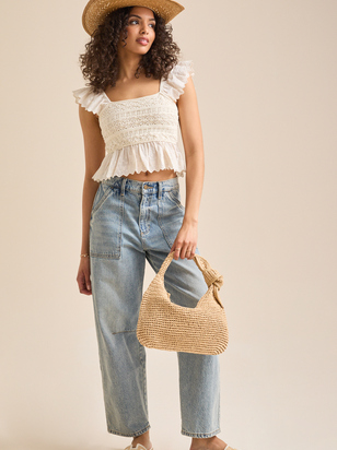Stacie Crochet Woven Top - ARULA