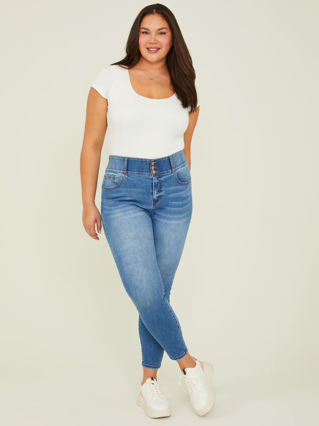 Vintage Wash Waist Smoothing Skinny Jeans Detail 6 - ARULA