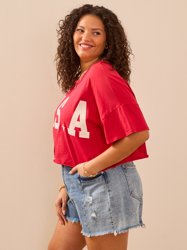 USA Cropped Graphic Tee Detail 3 - ARULA
