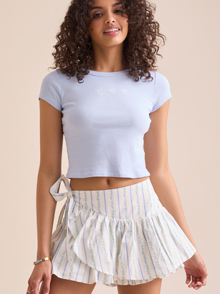 Embroidered Bow Baby Tee - ARULA - 