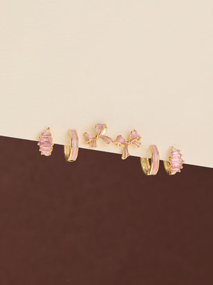 18K Gold Pink Bow Mini Hoop Set - ARULA - 