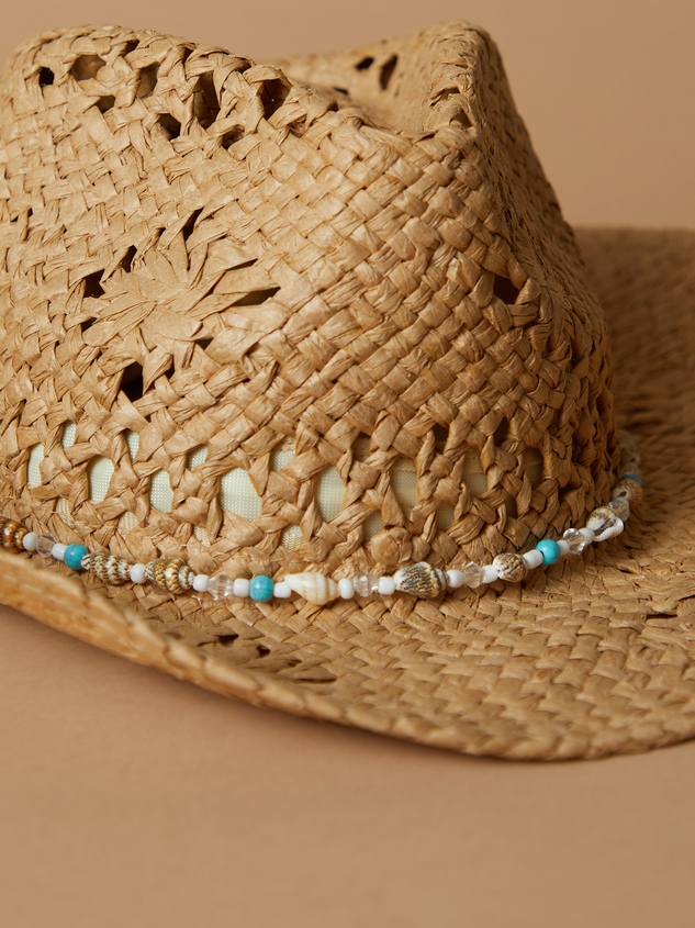 Shell Trim Straw Cowboy Hat Detail 2 - ARULA