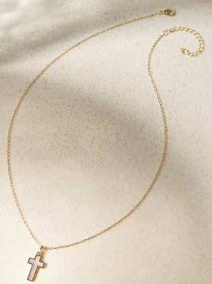 18K Gold Mother Of Pearl Cross Necklace - ARULA