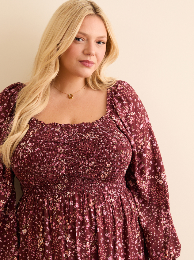 Camilla Floral Mini Dress in Burgundy | Arula
