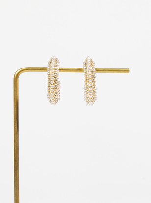 Chunky Pearl and Rhinestone Hoop Earrings - ARULA