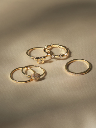 Glitzy Bow and Heart Ring Set - ARULA - 