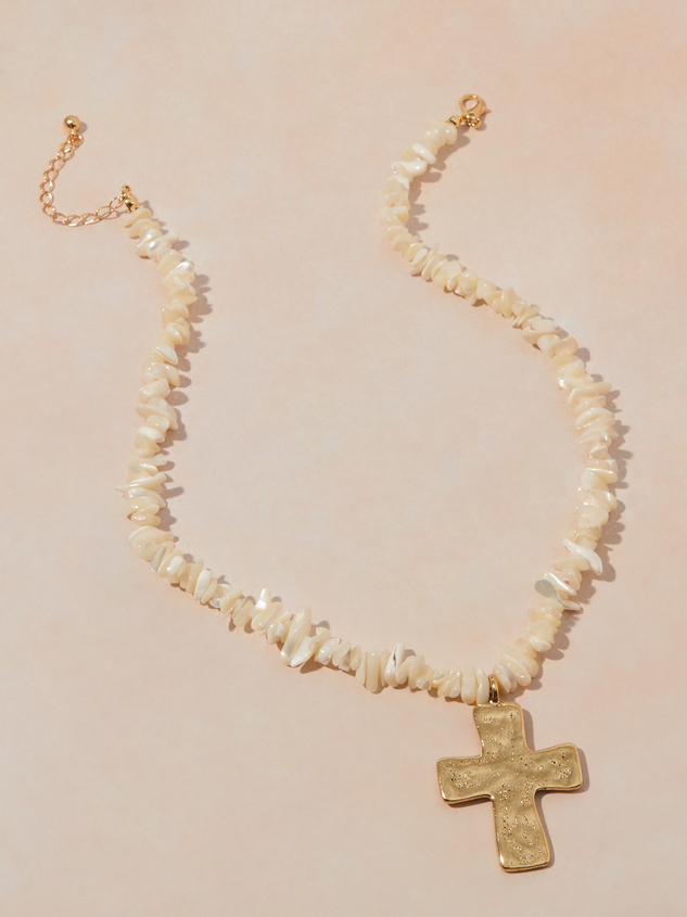 Statement Chip Stone Cross Necklace Detail 2 - ARULA