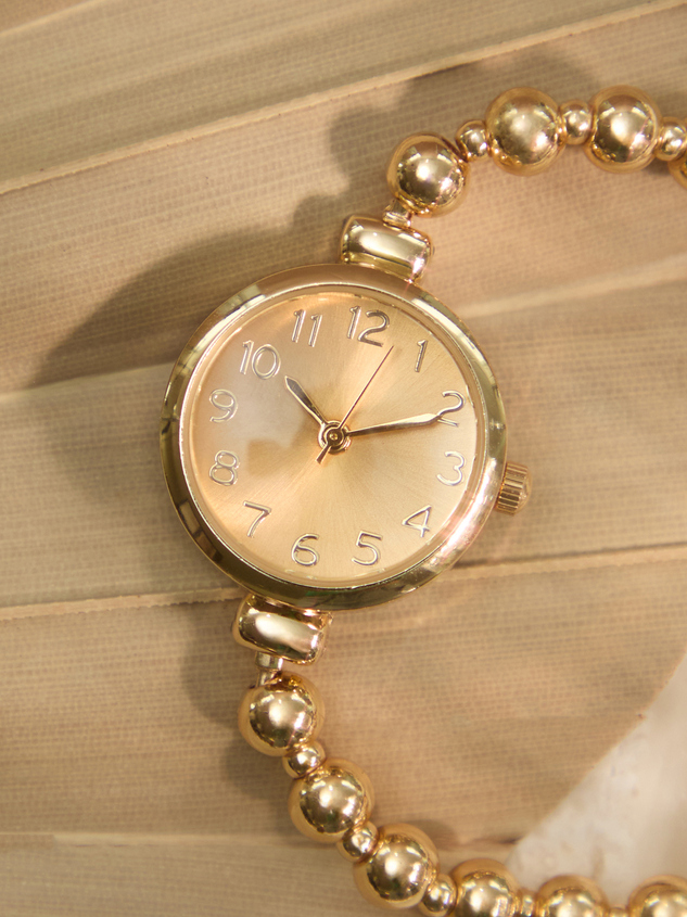 Gold Beaded Pull Tie Watch Detail 2 - ARULA