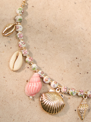 Painted Bead Coastal Shell Charm Necklace - ARULA - 