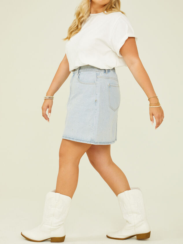 Rhinestone Denim Skirt Detail 4 - ARULA