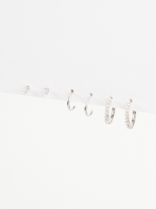 Rhinestone Mini Hoop Earring Set - ARULA