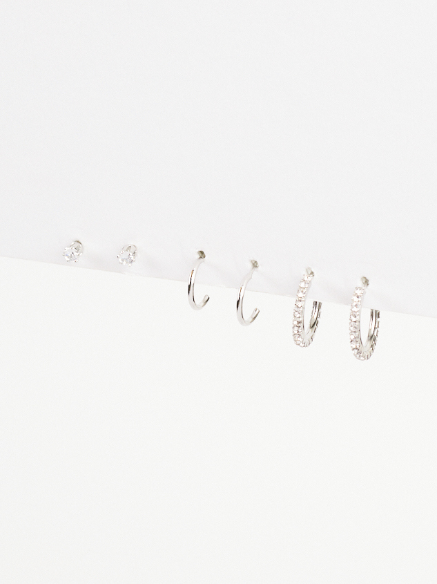Rhinestone Mini Hoop Earring Set Detail 2 - ARULA
